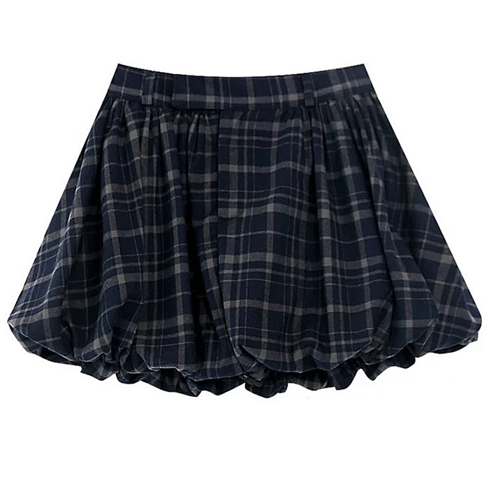 PLAID BALLOON MINI SKIRT PREPPY PLAID BALLOON