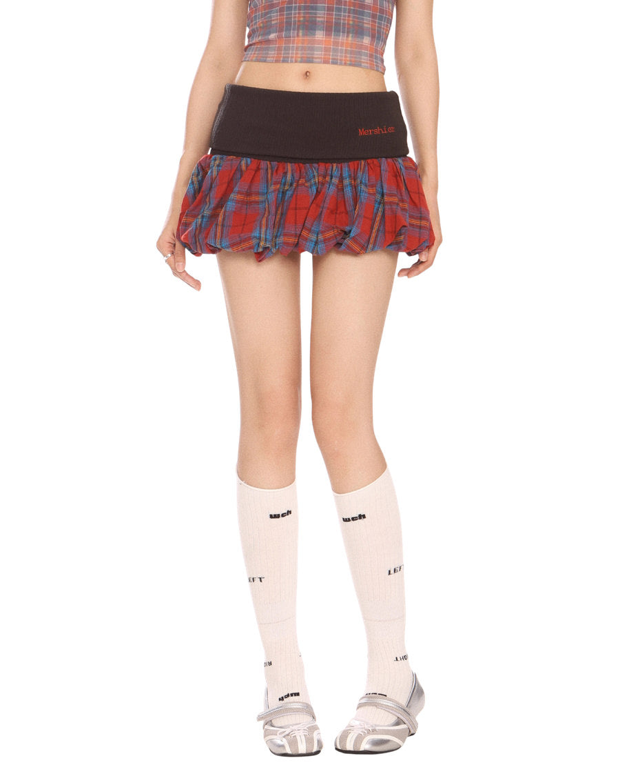 PLAID BALLOON SKIRT CHARMING AESTHETIC PLAID