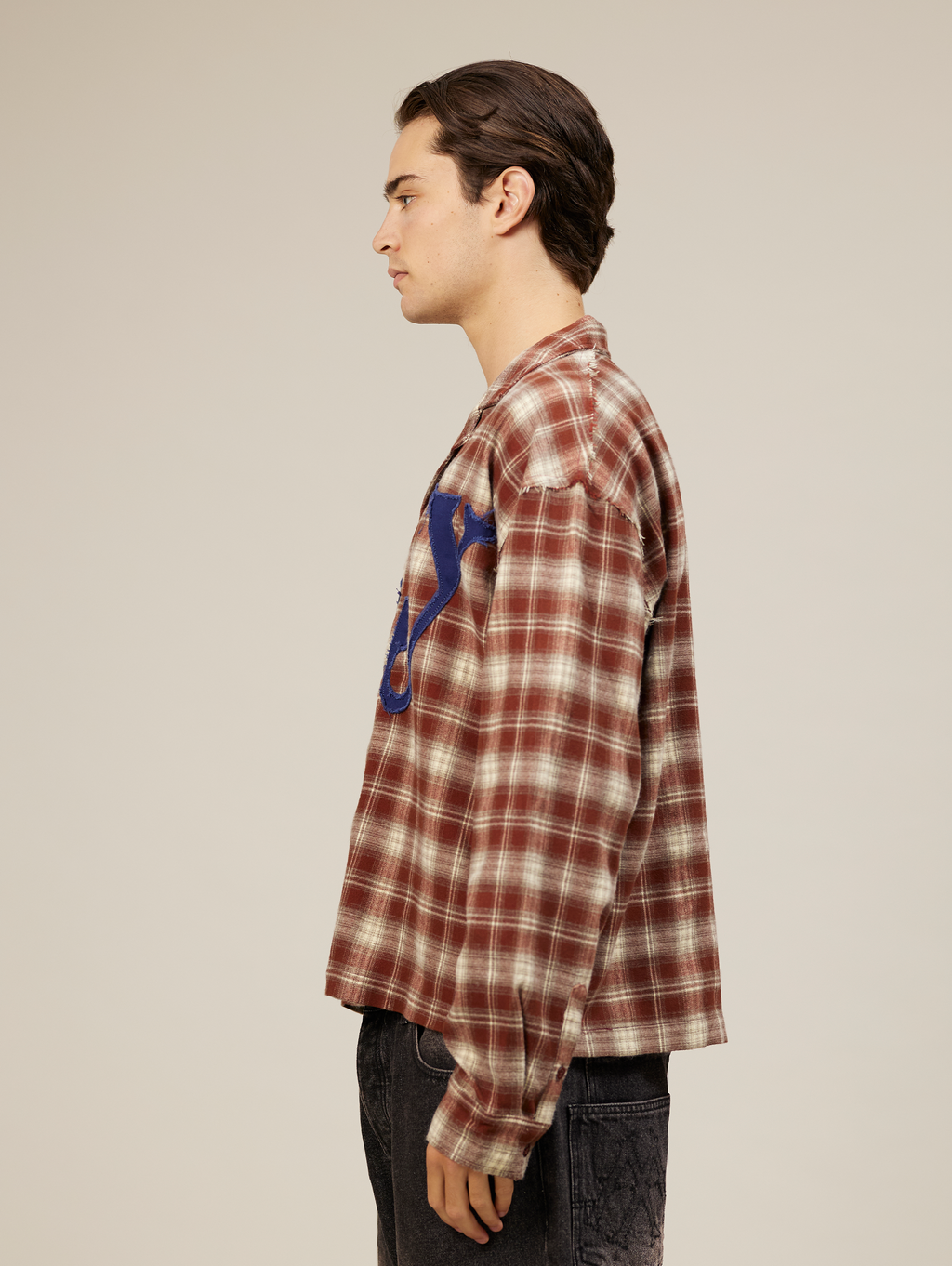 PLAID BUTTON-DOWN SHIRT WITH NY LETTERING AND APPLIQUE EMBROIDERY