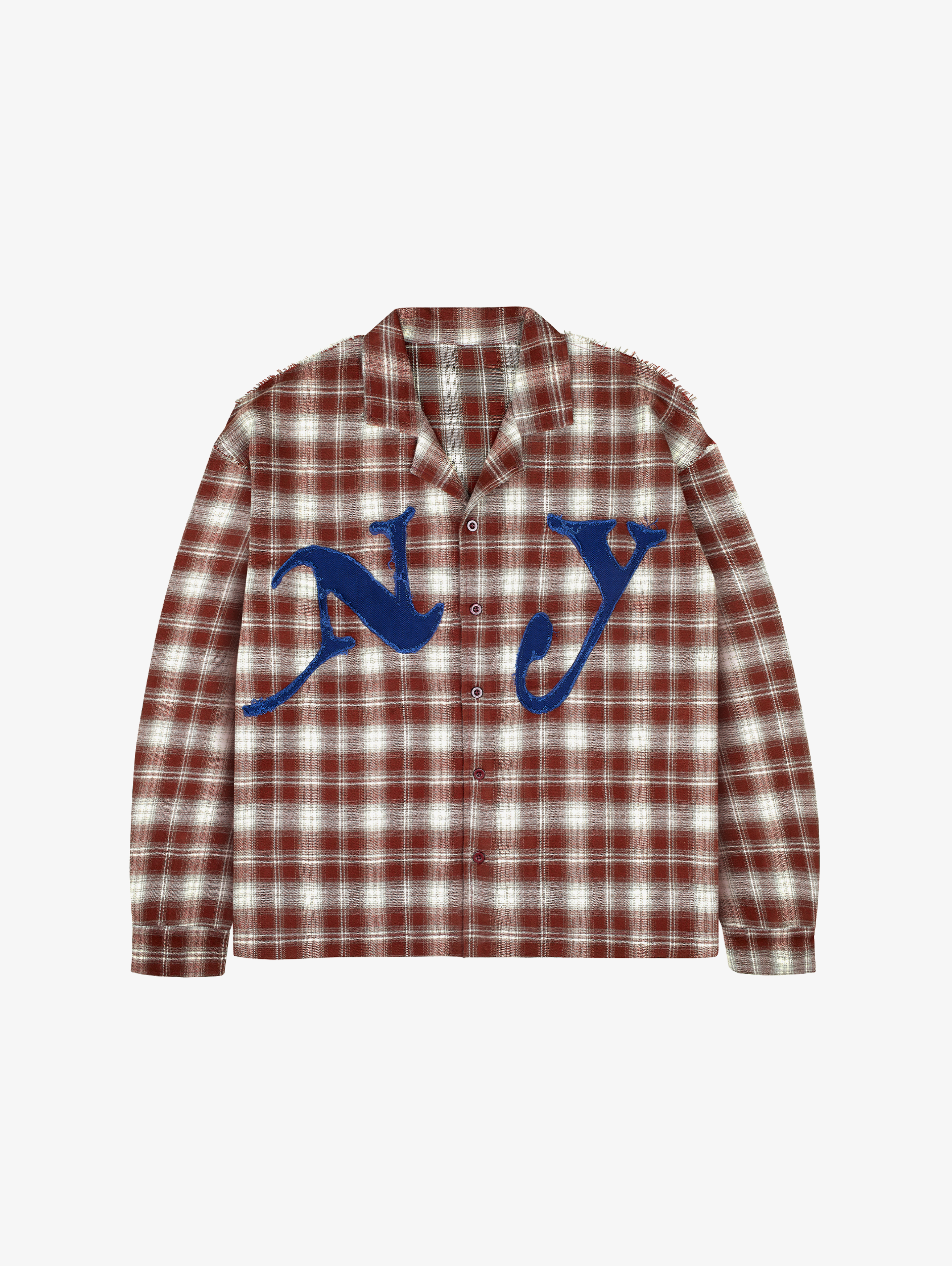 PLAID BUTTON-DOWN SHIRT WITH NY LETTERING AND APPLIQUE EMBROIDERY