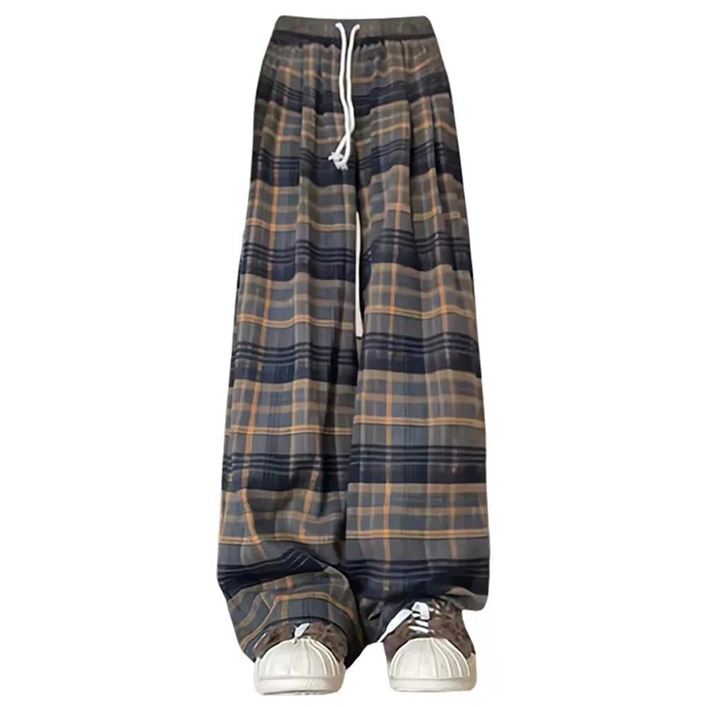 PLAID DRAWSTRING PANTS GRANDMA AESTHETIC COZY TROUSERS