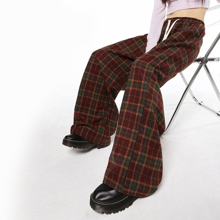 PLAID DRAWSTRING PANTS IN MAROON AND GREEN FOR MEN AND WOMEN