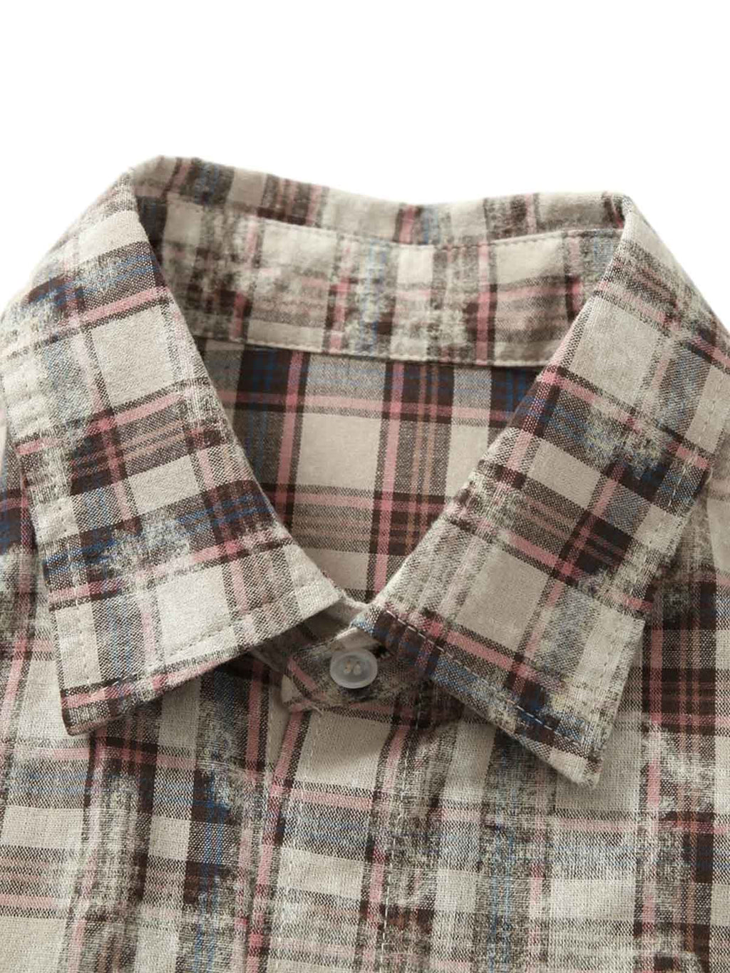 PLAID LONG SLEEVE SHIRT WITH GRAPHIC AND LAPEL COLLAR PRINTED DESIGN