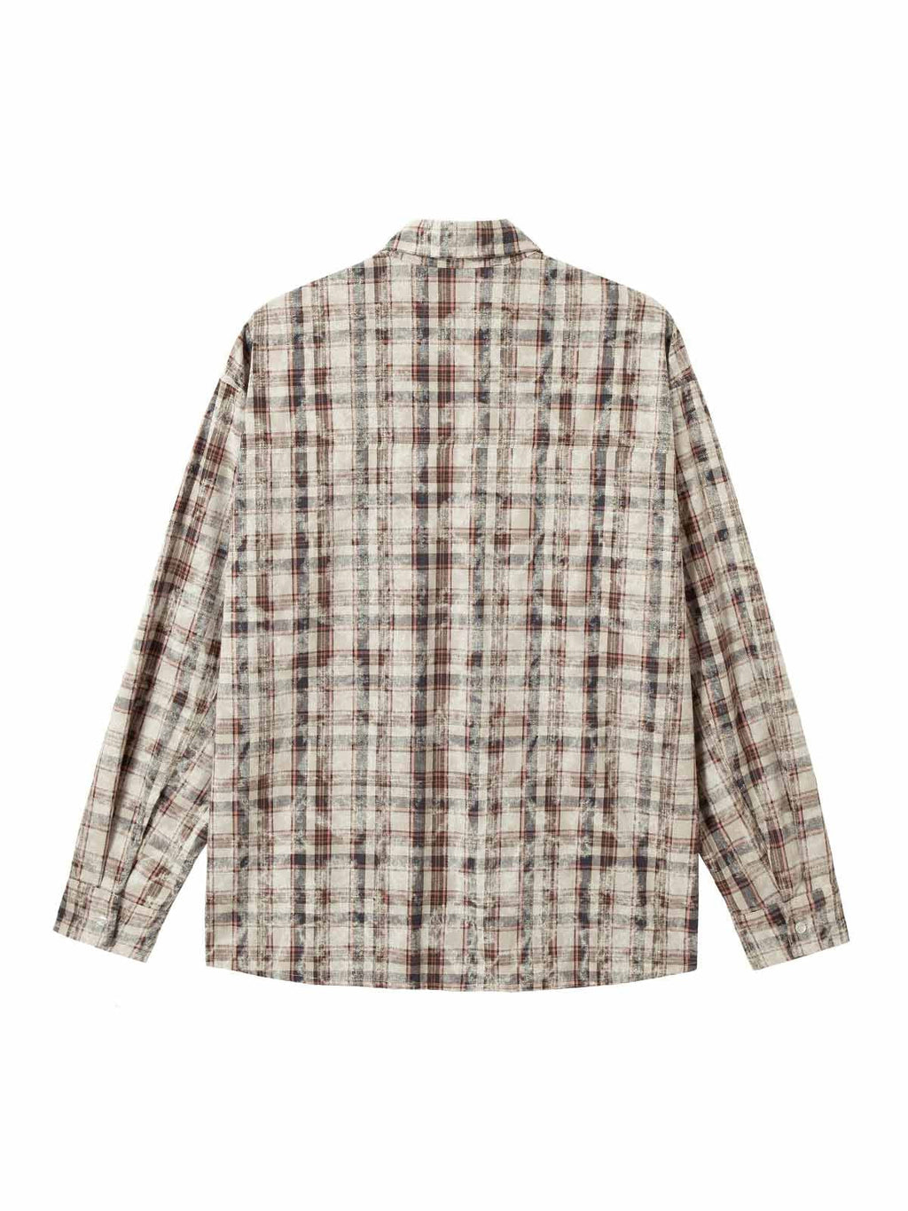 PLAID LONG SLEEVE SHIRT WITH GRAPHIC AND LAPEL COLLAR PRINTED DESIGN