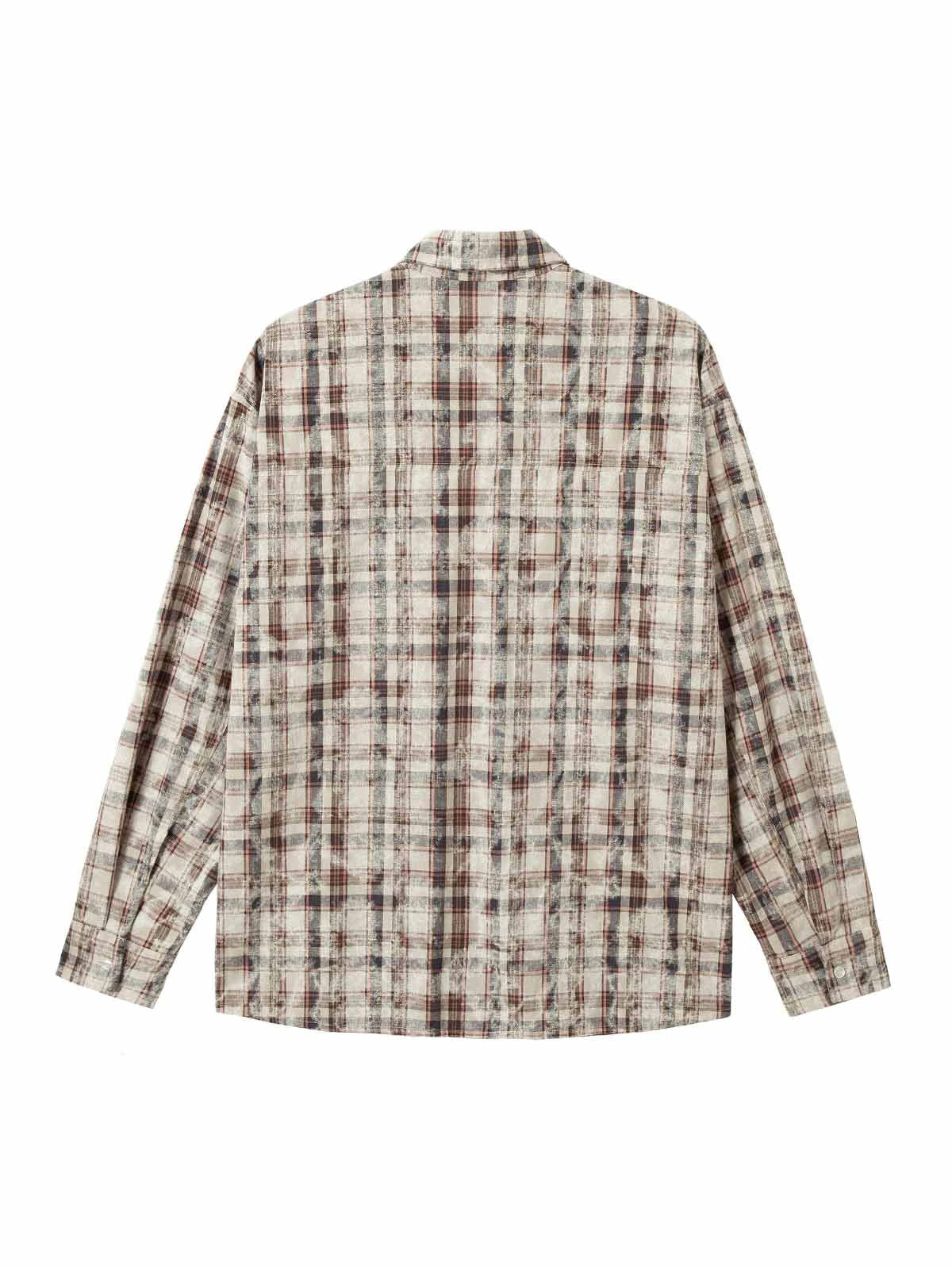 PLAID LONG SLEEVE SHIRT WITH GRAPHIC AND LAPEL COLLAR PRINTED DESIGN
