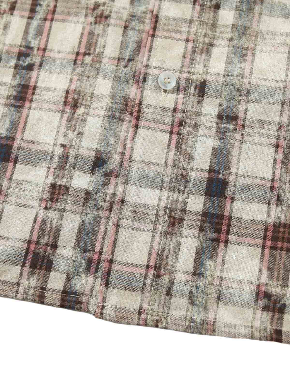 PLAID LONG SLEEVE SHIRT WITH GRAPHIC AND LAPEL COLLAR PRINTED DESIGN