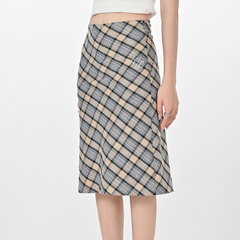 PLAID MIDI SKIRT ELEGANT CLASSIC PLAID KNEE-LENGTH SKIRT