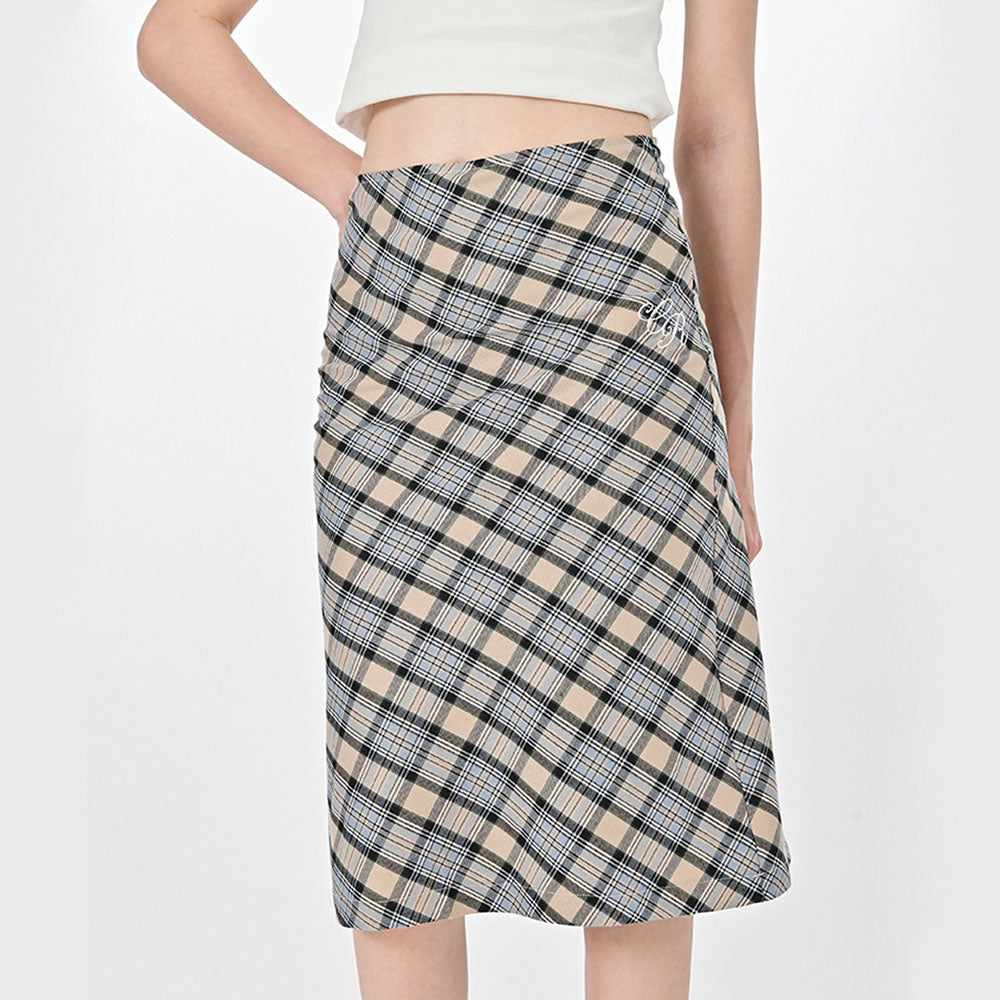 PLAID MIDI SKIRT ELEGANT CLASSIC PLAID KNEE-LENGTH SKIRT