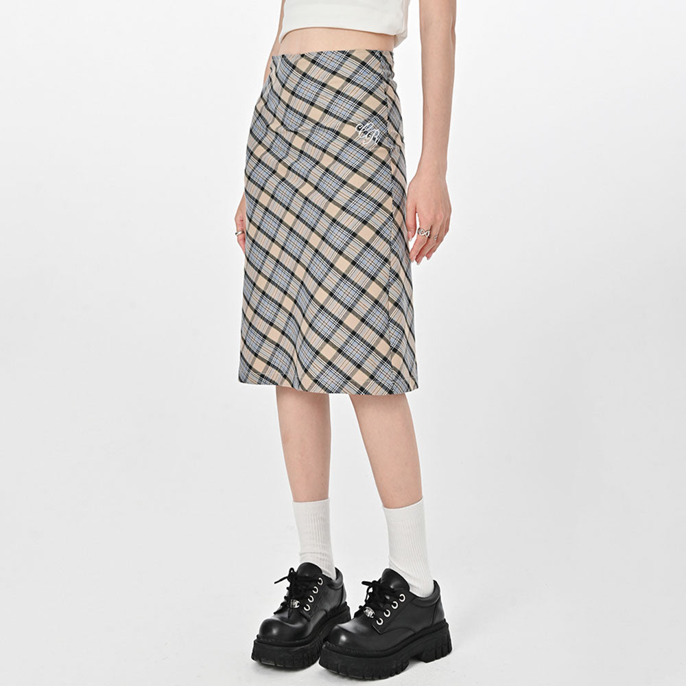 PLAID MIDI SKIRT ELEGANT CLASSIC PLAID KNEE-LENGTH SKIRT