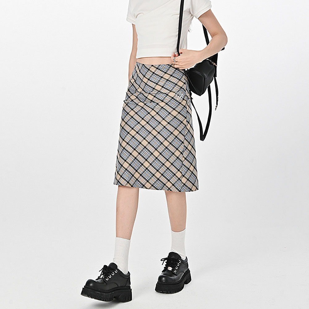 PLAID MIDI SKIRT ELEGANT CLASSIC PLAID KNEE-LENGTH SKIRT