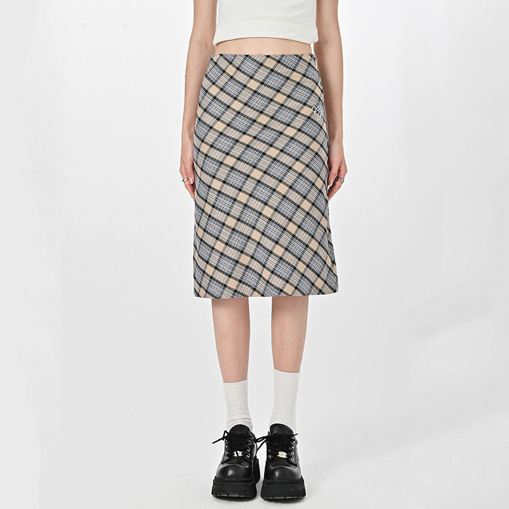 PLAID MIDI SKIRT ELEGANT CLASSIC PLAID KNEE-LENGTH SKIRT