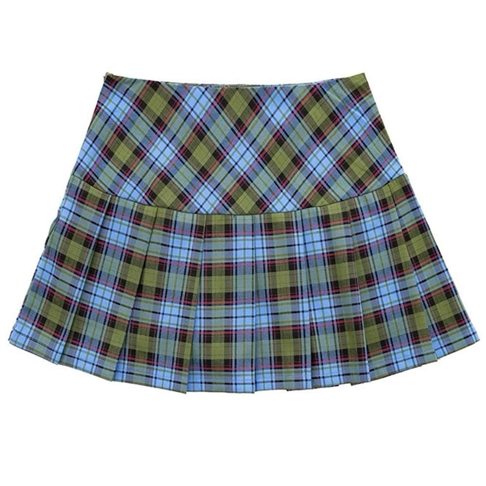 PLAID MINI SKIRT BLUE CHECKERED HIGH WAIST