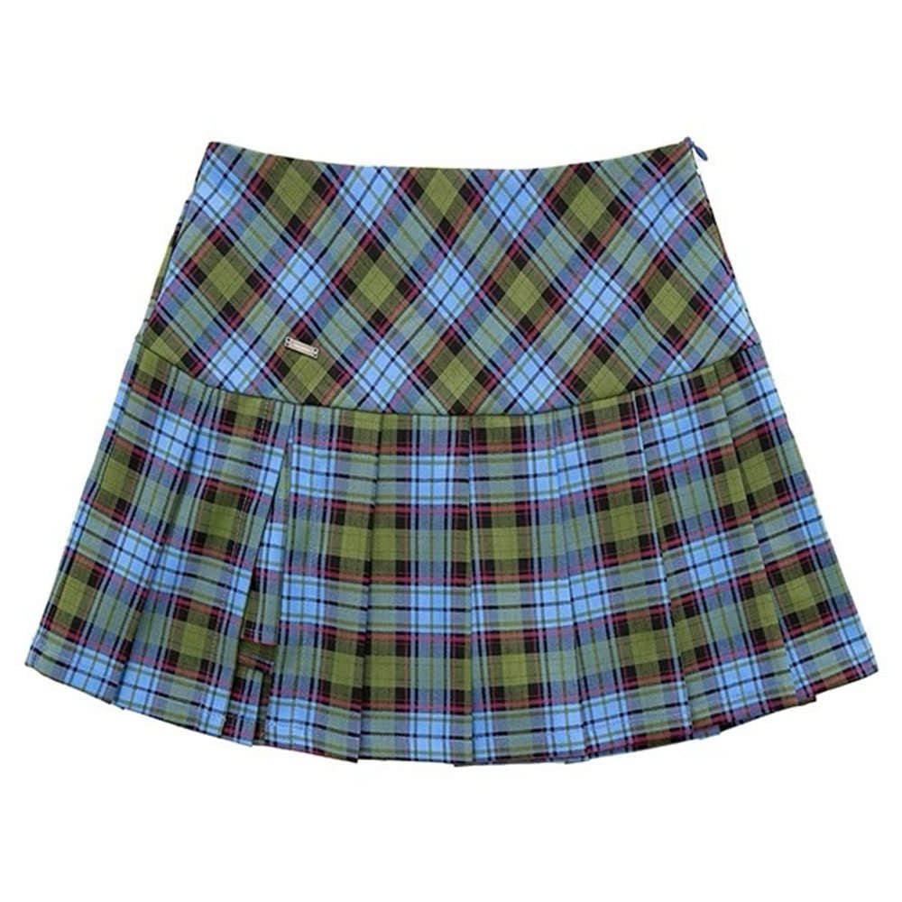 PLAID MINI SKIRT BLUE CHECKERED HIGH WAIST