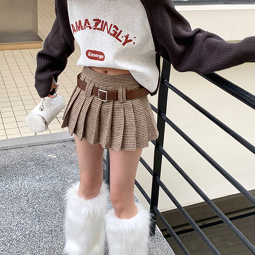 PLAID MINI SKIRT PREPPY PLEATED MINI SKIRT