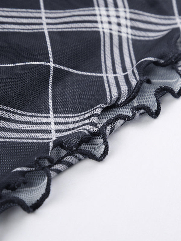 PLAID MINI SKIRT WITH BOW - PLAID MESH MINI FASHION PIECE