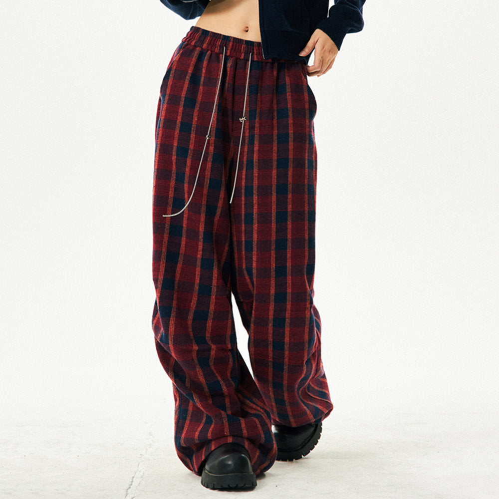 PLAID PANTS RED NAVY ACADEMY PUNK PLAID