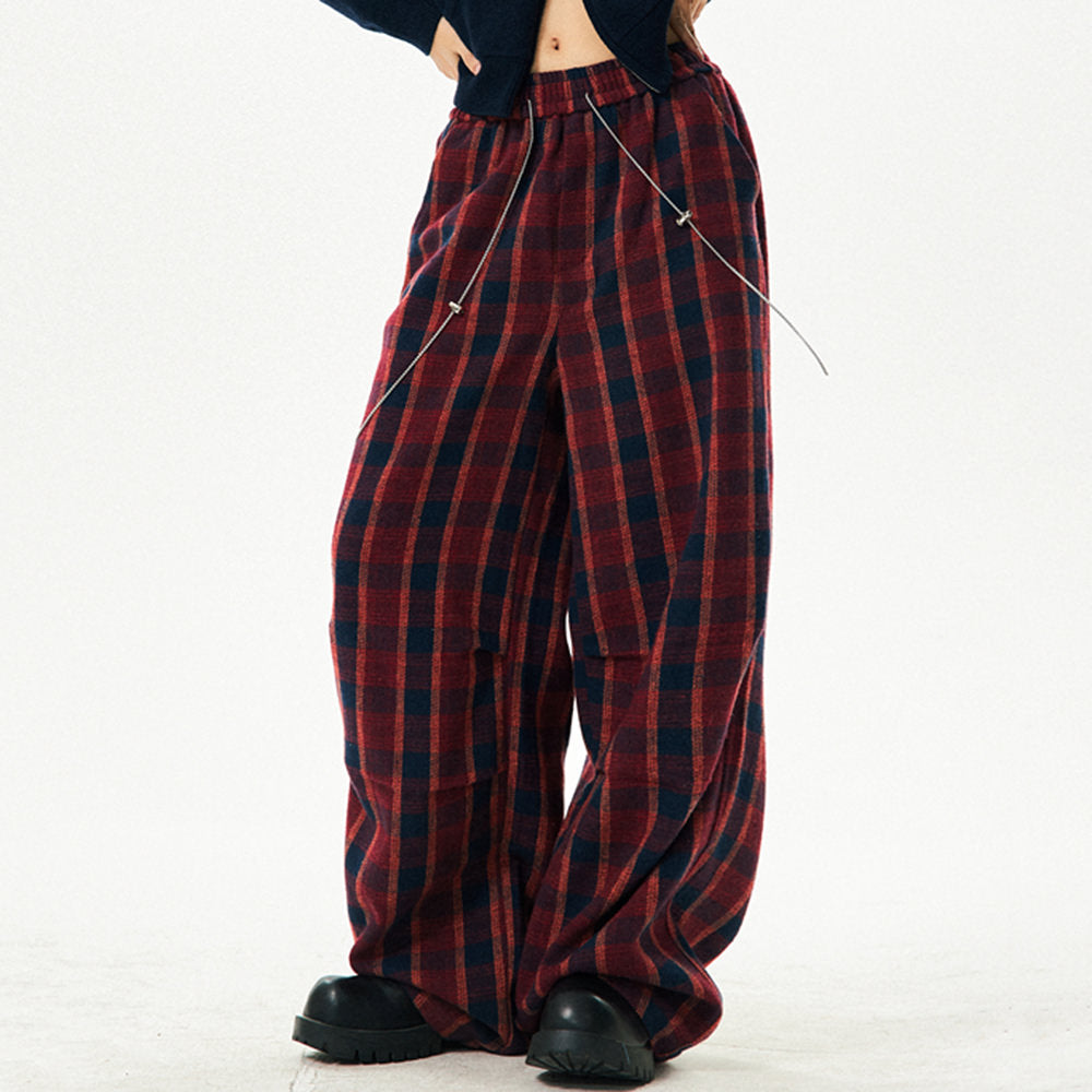 PLAID PANTS RED NAVY ACADEMY PUNK PLAID