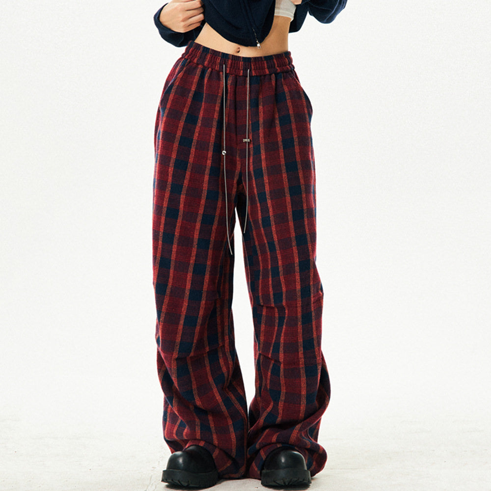 PLAID PANTS RED NAVY ACADEMY PUNK PLAID