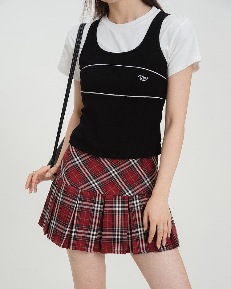PLAID PLEATED MINI SKIRT PREPPY PLAID PATTERN