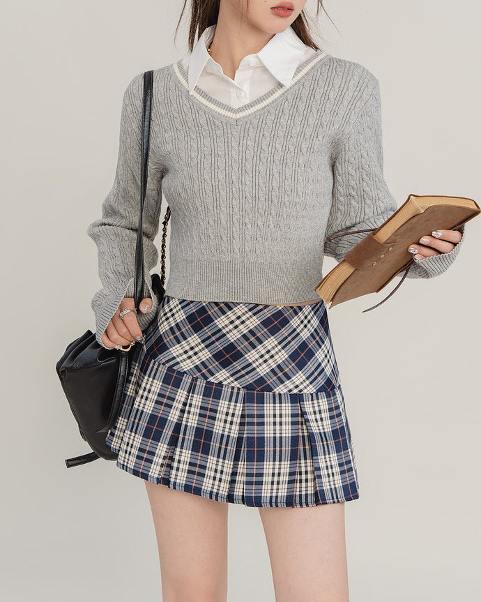 PLAID PLEATED MINI SKIRT PREPPY PLAID PATTERN