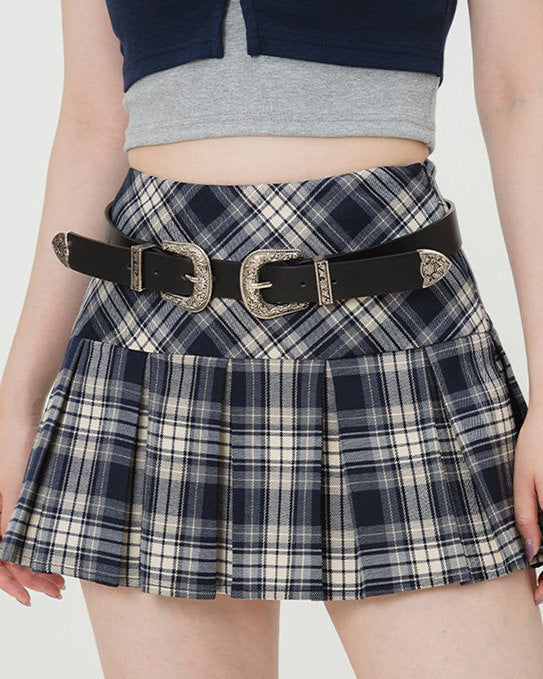 PLAID PLEATED MINI SKIRT PREPPY PLAID PATTERN