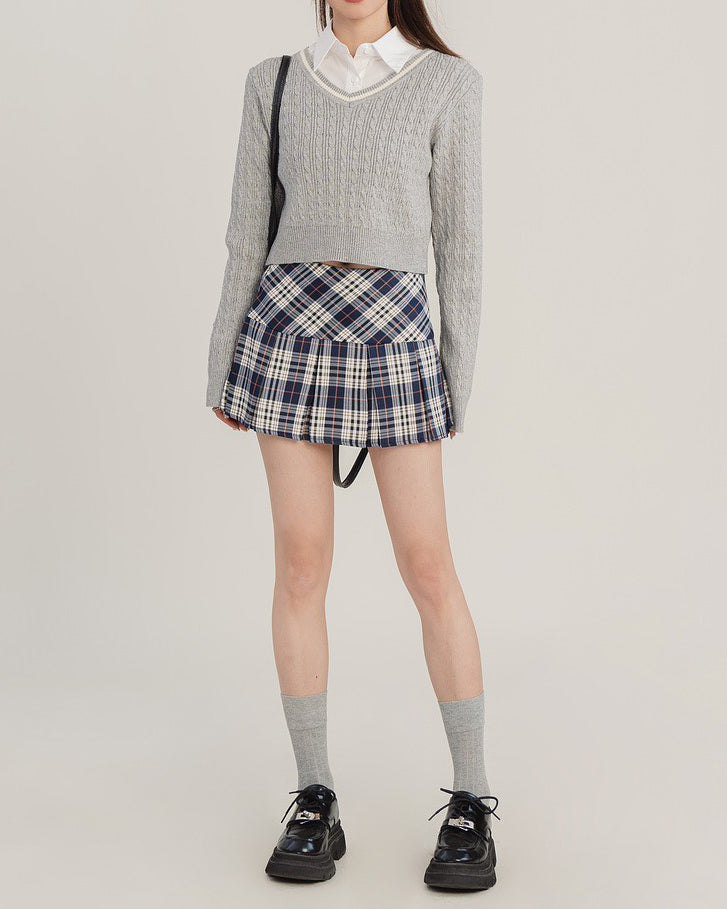 PLAID PLEATED MINI SKIRT PREPPY PLAID PATTERN