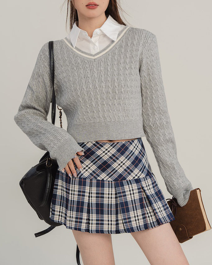 PLAID PLEATED MINI SKIRT PREPPY PLAID PATTERN