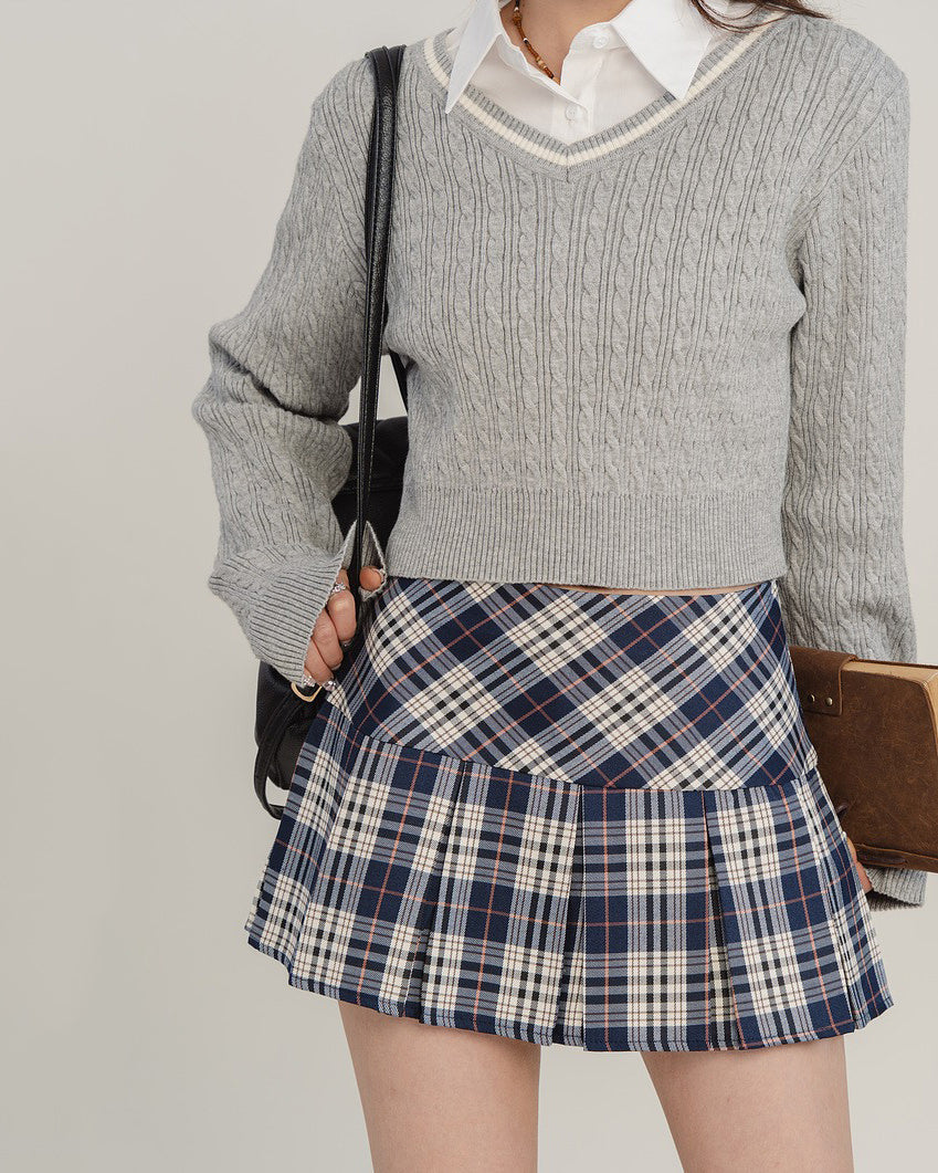 PLAID PLEATED MINI SKIRT PREPPY PLAID PATTERN