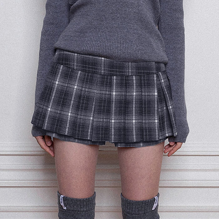 PLAID PLEATED SKIRT DARK ACADEMIA GRAY BLACK