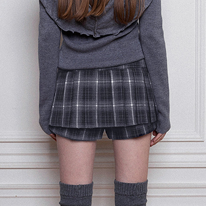 PLAID PLEATED SKIRT DARK ACADEMIA GRAY BLACK