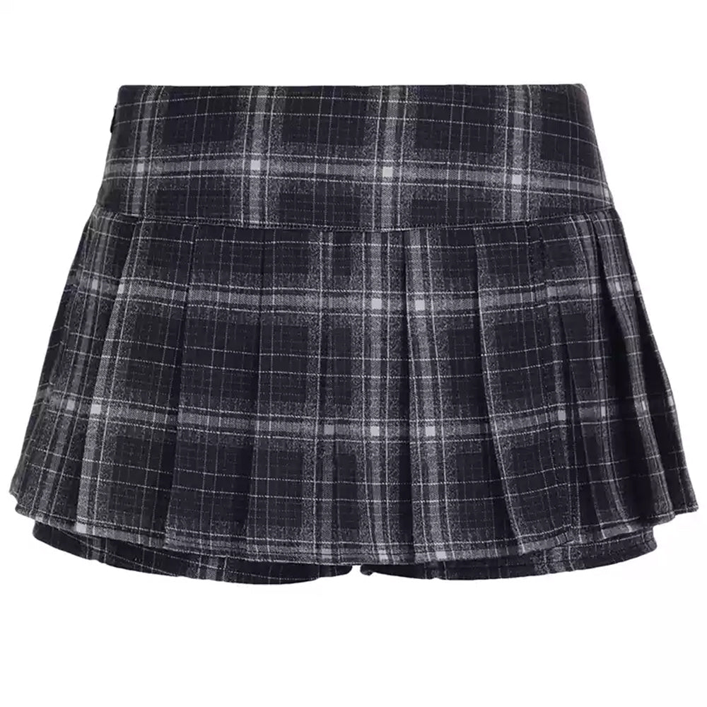 PLAID PLEATED SKIRT DARK ACADEMIA GRAY BLACK