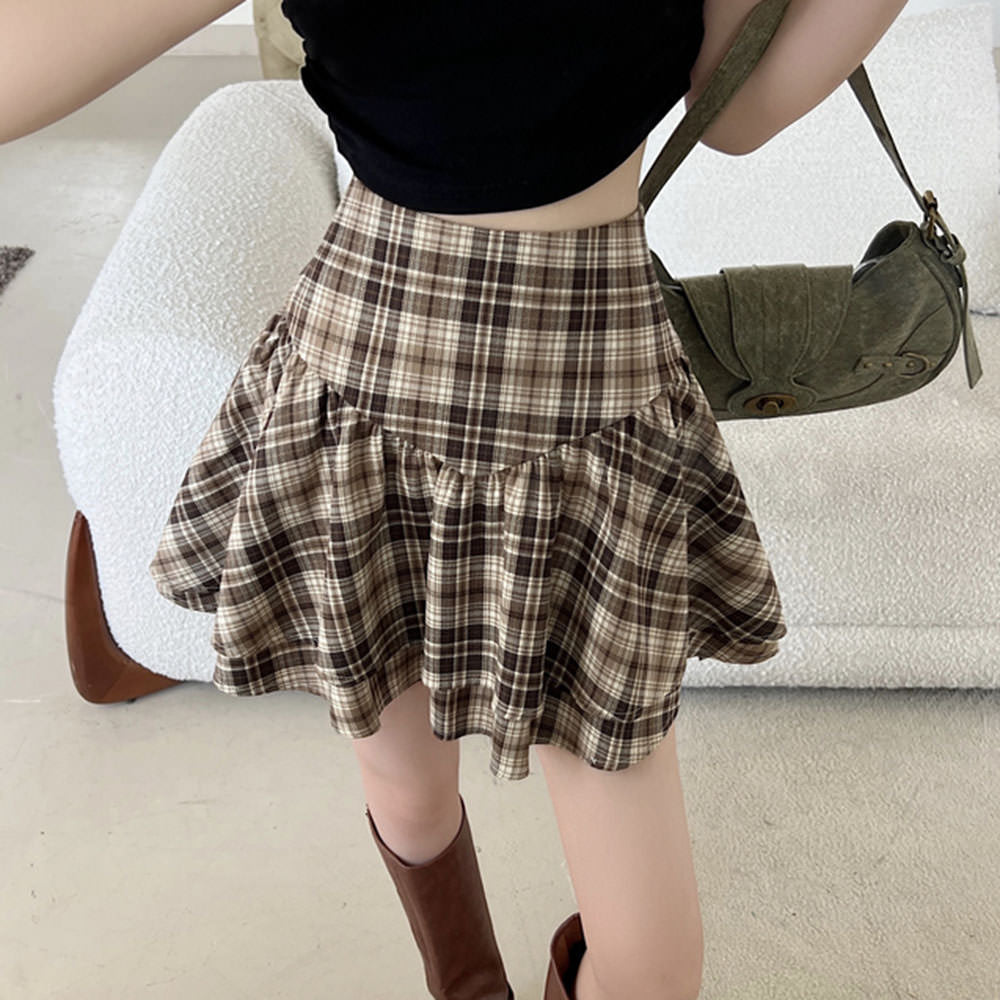 PLAID RUFFLE MINI SKIRT AESTHETIC PLAID