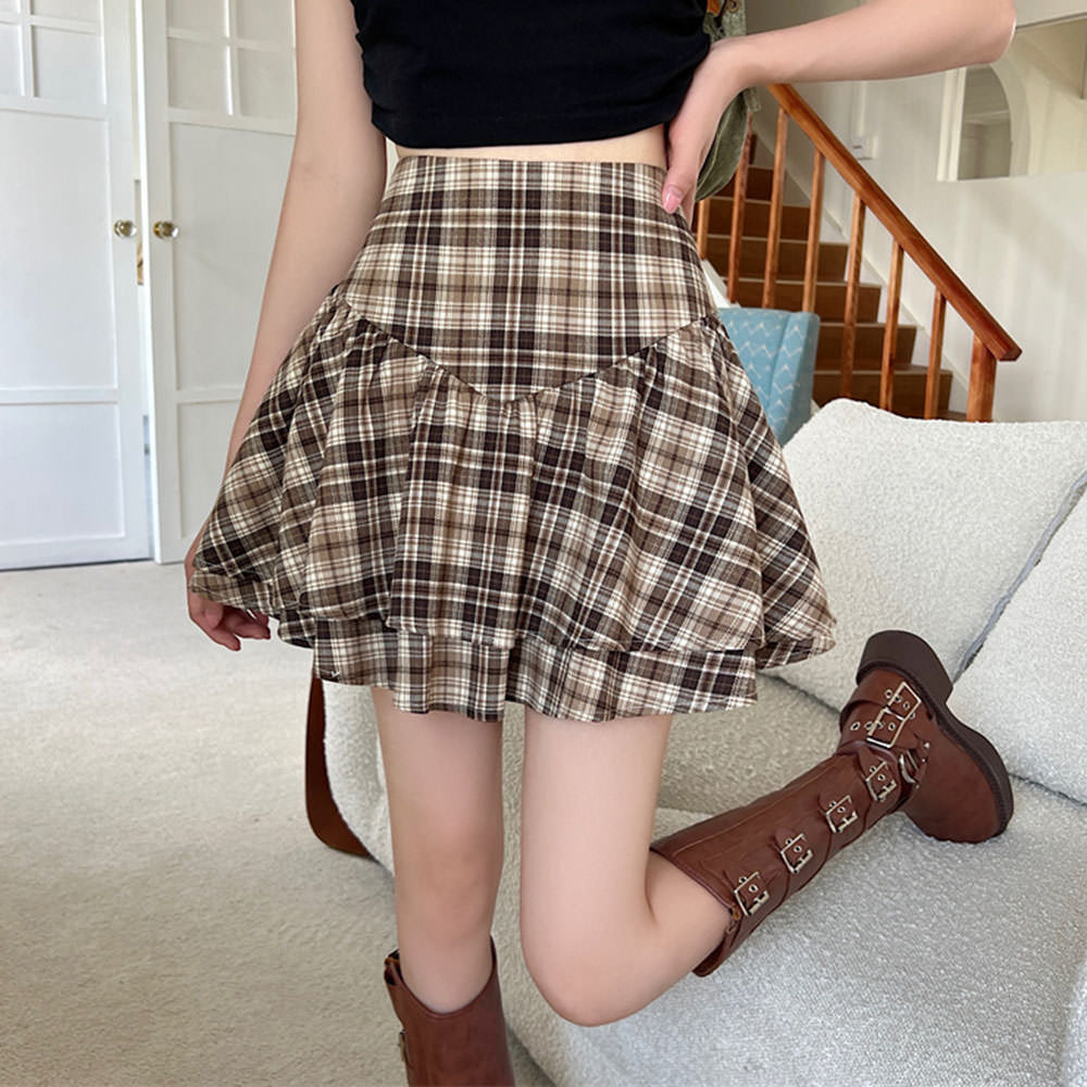 PLAID RUFFLE MINI SKIRT AESTHETIC PLAID