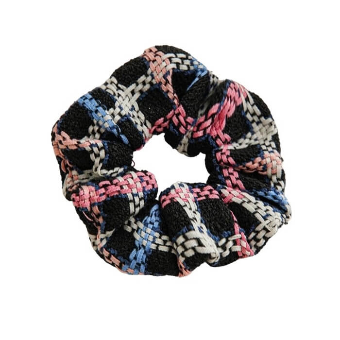 PLAID SCRUNCHIE WITH GRID TWEED PATTERN FOR HAIR ACCESSORY