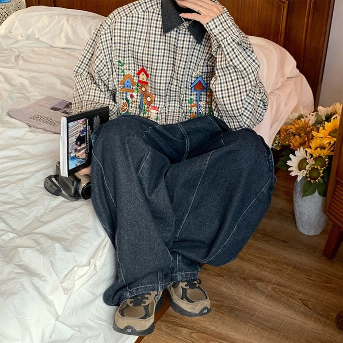 PLAID SHIRT WITH BIRDHOUSE EMBROIDERY FOR MEN AND WOMEN