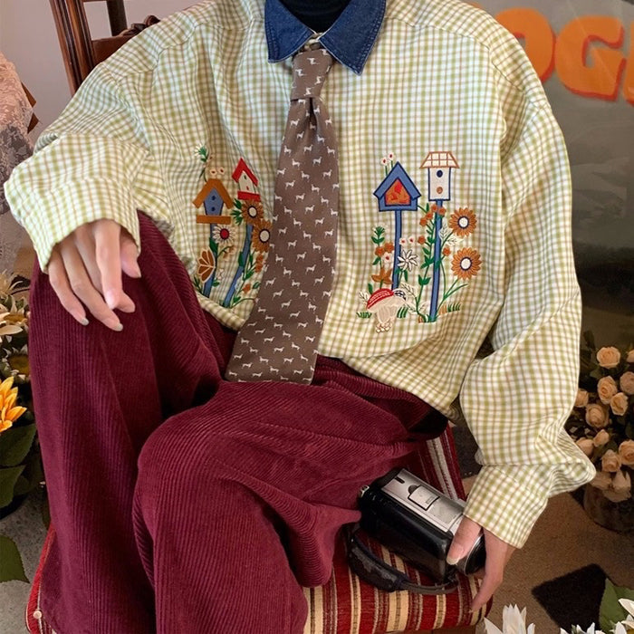 PLAID SHIRT WITH BIRDHOUSE EMBROIDERY FOR MEN AND WOMEN