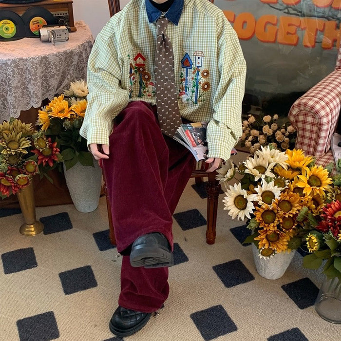 PLAID SHIRT WITH BIRDHOUSE EMBROIDERY FOR MEN AND WOMEN