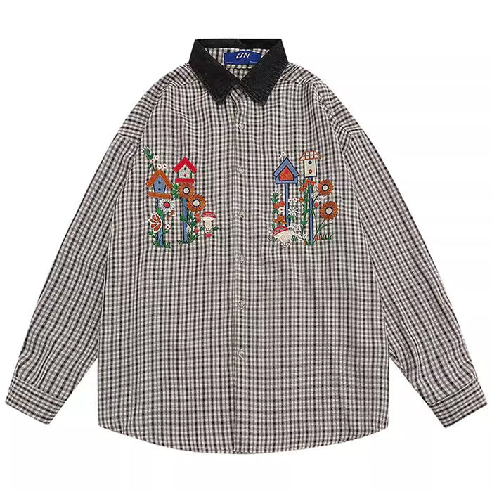 PLAID SHIRT WITH BIRDHOUSE EMBROIDERY FOR MEN AND WOMEN