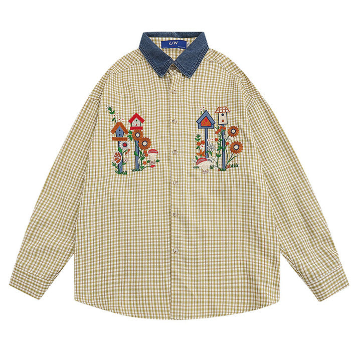 PLAID SHIRT WITH BIRDHOUSE EMBROIDERY FOR MEN AND WOMEN