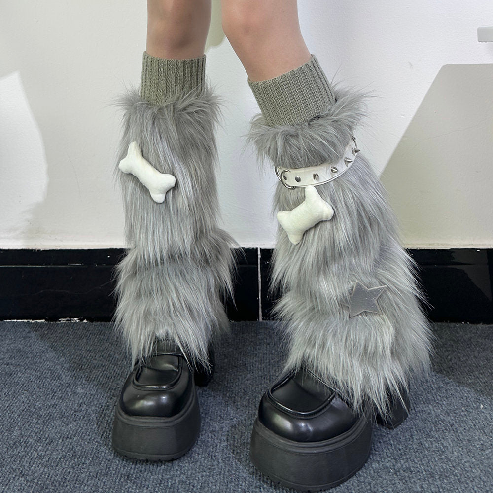 PLATFORM BOOTS STAR FUZZY LEG FAUX FUR