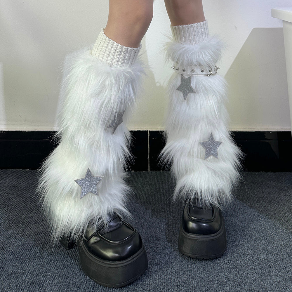 PLATFORM BOOTS STAR FUZZY LEG FAUX FUR