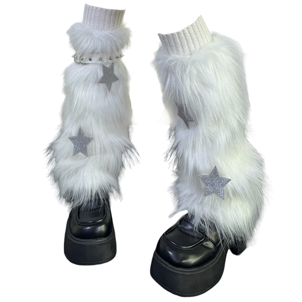 PLATFORM BOOTS STAR FUZZY LEG FAUX FUR