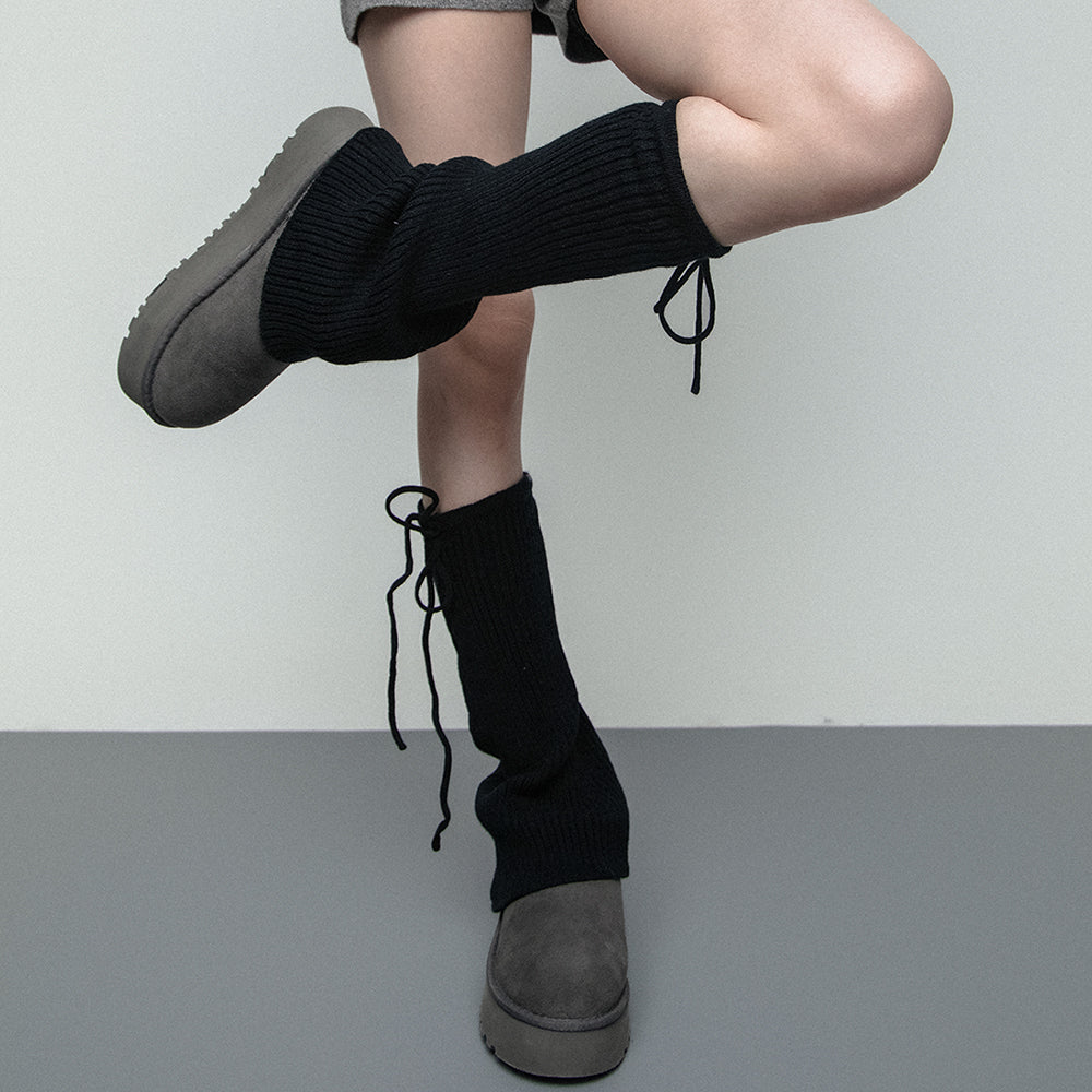 PLATFORM BOOTS WITH RIBBED LEG WARMERS SOFT GIRL STYLE