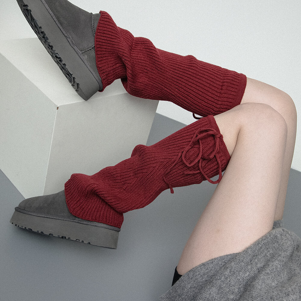 PLATFORM BOOTS WITH RIBBED LEG WARMERS SOFT GIRL STYLE