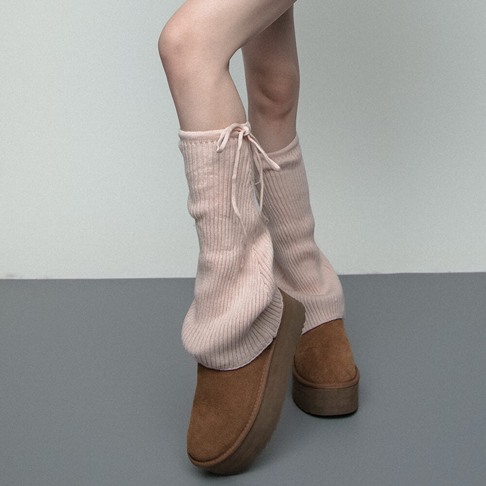 PLATFORM BOOTS WITH RIBBED LEG WARMERS SOFT GIRL STYLE