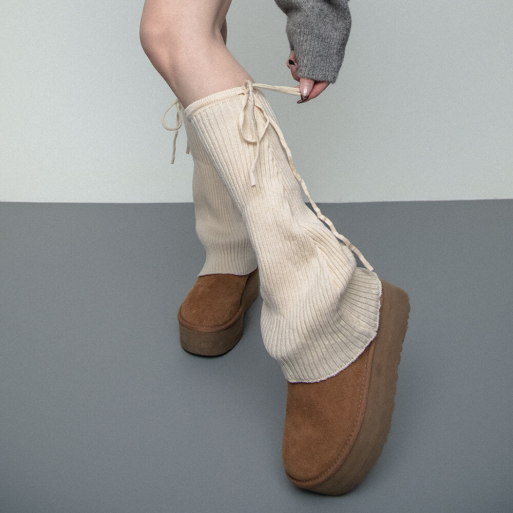 PLATFORM BOOTS WITH RIBBED LEG WARMERS SOFT GIRL STYLE