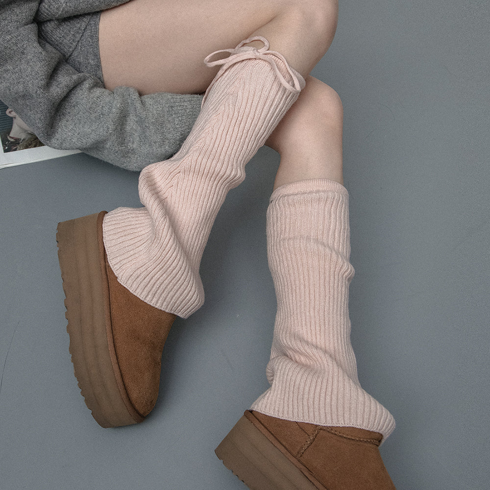 PLATFORM BOOTS WITH RIBBED LEG WARMERS SOFT GIRL STYLE