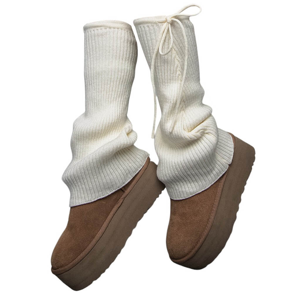 PLATFORM BOOTS WITH RIBBED LEG WARMERS SOFT GIRL STYLE