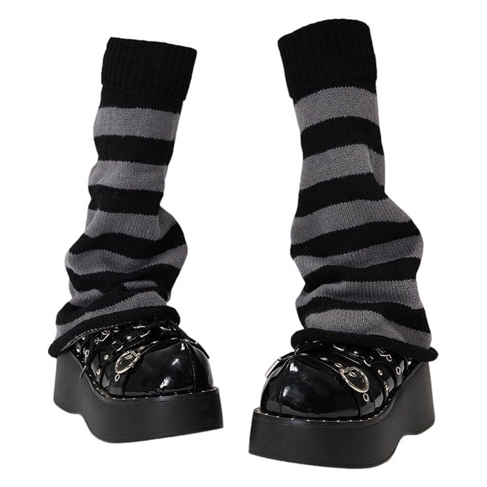 PLATFORM SHOES WITH GREY STRIPED LEG WARMERS