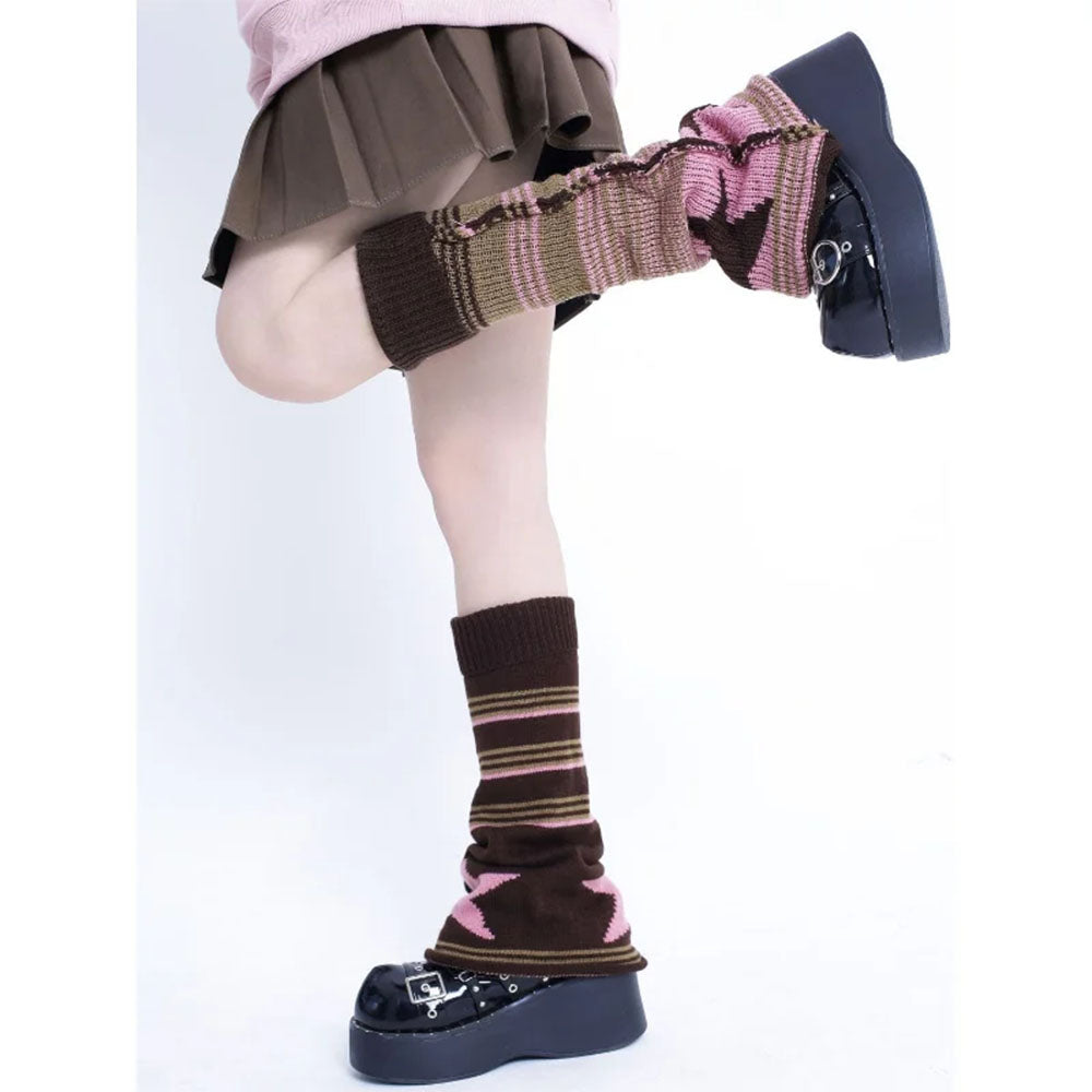 PLATFORM SHOES WITH STAR GIRL STRIPED LEG WARMERS